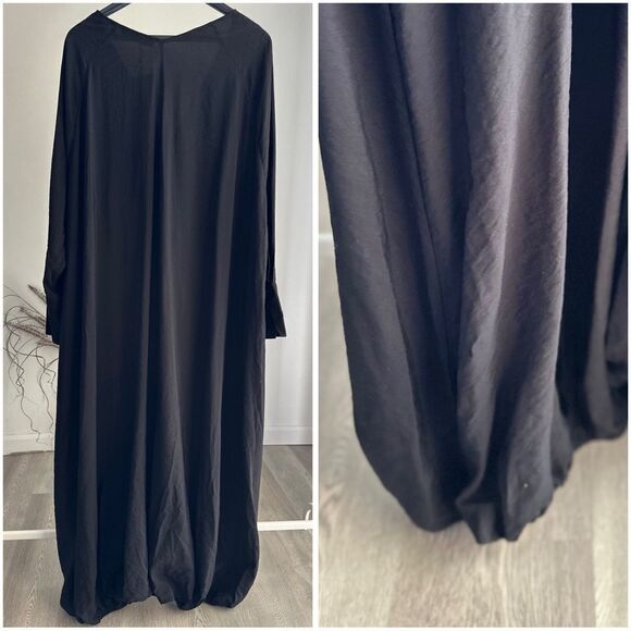 ZARA MOLY VOLUMINOUS VISCOSE BLEND BLACK LONG DRESS - Picture 3 of 3